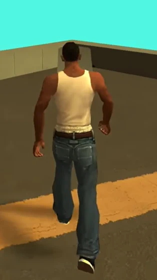 CJ walking away, lean build.
